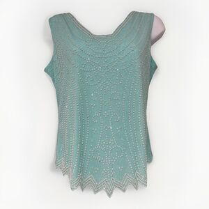 MSK (Medium) Y2K Turquoise Blue beaded sequin tank top winx club fairy (FLAW)